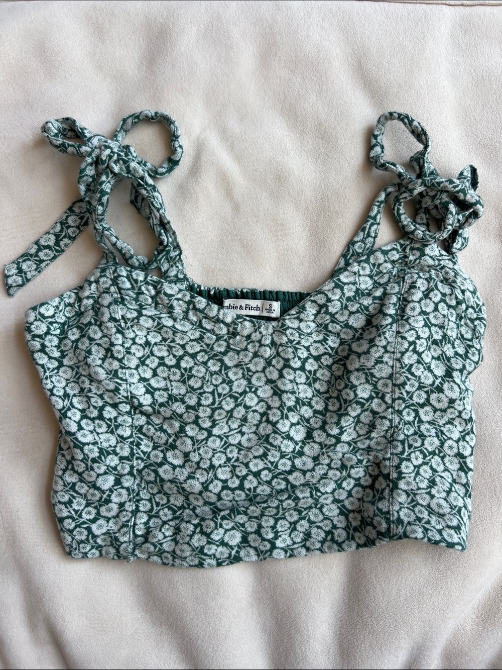Abercrombie & Fitch Green Floral Tie-Strap Crop Top small